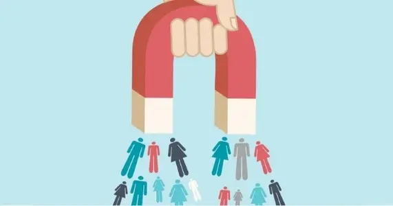 Ilustración de un imán atrayendo a personas.