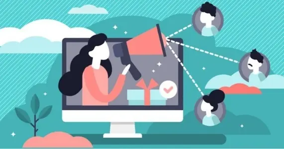 Ilustración de una persona promocionando contenido con un megáfono. ¿Qué es la publicidad programática?